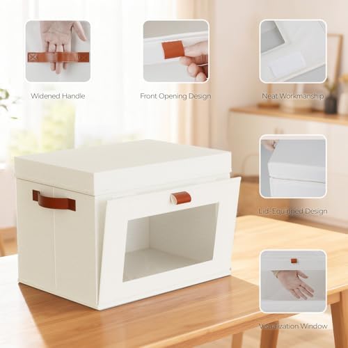 4-Pack Collapsible Stackable Storage Bins with Lids, Beige - Image 3