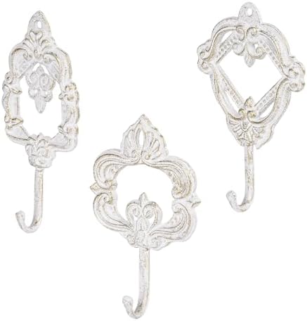 Sungmor Set of 3 Decorative Cast Iron Wall Hooks - Vintage White by Sungmor