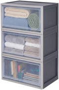 IRIS USA 53 Qt Stackable Storage Bins, 3-Pack, Front Access, Gray by IRISUSA