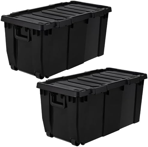 IRIS USA 2-Pack 32 Gal Heavy Duty Rolling Storage Totes with lids, Black by IRISUSA