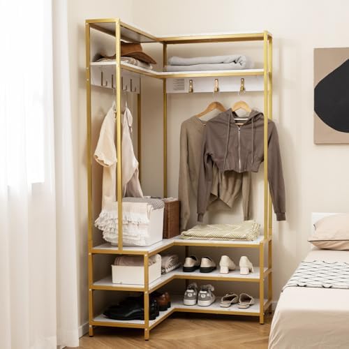 GIANTEX Corner Coat Rack, L-Shaped Hall Tree with Bench and Shoe Storage - Image 2