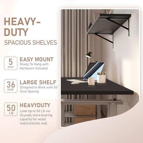 Kaboon 36 inch Long 10 inch Deep Floating Shelves for Wall Set of 2, Large Open Shelves Wall Mounted, Space Saving Home and Commercial Use,Black - Image 4