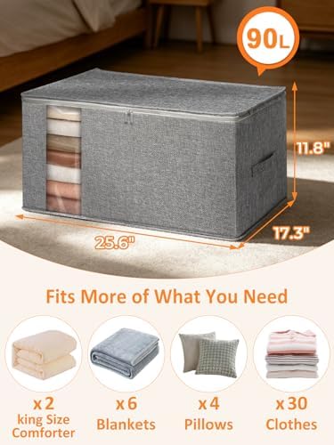 90L Structured King Size Comforter Storage Bag, 2 Pack Blanket Organizer - Image 5