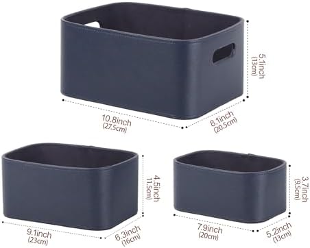 HofferRuffer Faux Leather Storage Baskets Bins with Velvet Lining for Organizing, Storage, Gifts, Set of 3 Nesting Shelf Baskets Decorative Storage Boxes for Home Organization (Blue) - Image 2