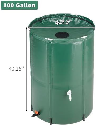 100 Gallon Collapsible Rain Barrel, Portable Rainwater Collection System, Rain Catcher Barrel, Water Storage Tank with Two Spigots and Overflow Kit, Rain Water Barrel Collector for Garden, olive green - Image 4