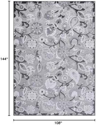 Luul Home Floral Indoor Outdoor Rugs 9x12 Large Area Rug for Living Room, Patio Decor, Kitchen, and Entryway Rug, Washable Stain Resistant Outside Carpet Gray 9 x 12 - Image 2