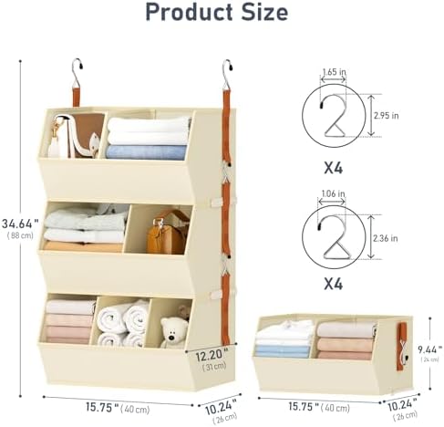 Hanging Closet Organizer Extra Large, Clothes Hanging Shelves for Closet with Divider, Collapsible Closet Storage System, Fabric Storage Bins for Home, Dorm, Rv, Sweaters, Handbags, Underwear, Sock - Image 2