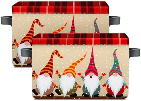 Christmas Foldable Baskets Storage Bins with Handles, Christmas Dwarf Decorative Cloth Organizer Storage Boxes 2 2piece - Image 2