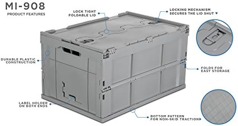 Mount-It! Collapsible Storage Crate 3-Pack, 65L Folding Bins, Gray - Image 4