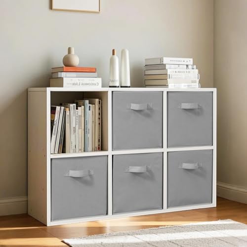 Easi Storage Cubes, 11 Inch Fabric Storage Bins, Set of 10, Foldable Collapsible Cube Organizer with Handles, Closet Shelves Office Nursery Storage, Cubby Storage Bins for Toys Clothes Books, Gray - Image 2