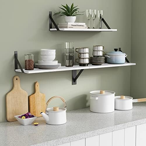 White Floating Shelves 24 inches Long Set of 3, 24 x 8 Inch Bathroom Wall Shelves Over Toilet for Towels, Modern Wood Mounted Storage Shelf for Bedroom Living Laundry Room Kitchen Office Closet - Image 2