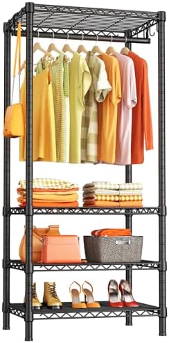 Ulif H4 Mini Portable Closet, 4 Tiers Freestanding Clothing Garment Rack for Small Space, Metal Clothes Wardrobe System for Bedroom, 23.6" W x 14" D x 76.4" H, Load 502 lbs, Black by Ulif