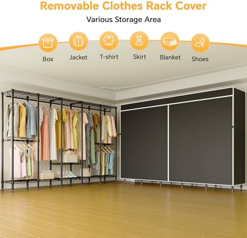 Higeego Heavy Duty Clothes Rack with Cover, H5C Large Clothing Rack, Black - Image 3