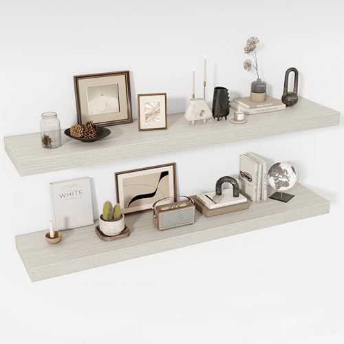 Acovy 55 Inch Floating Shelves, 12" Deep Floating Shelf Wall Mounted, 55" Wall Shelves, Rustic Deep Bookshelf, Extra Deeper & Thicker Display Shelves for Bedroom, Living Room, Gray, Set of 2 by Acovy