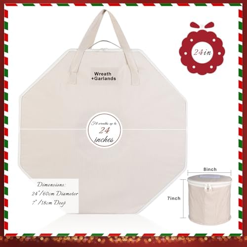 BrilliantJo 2 Pack Wreath Storage Christmas Garlands Bag with Interior Pockets Large Xmas Container Box for holiday Decorations Case with Zipper Handles Window Labeling Card Slot 24" Houndstooth - Image 7
