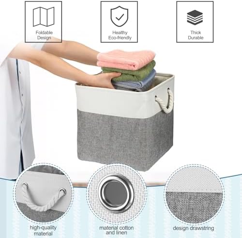 meekoo 8 Pack Fabric Storage Bins Baskets, 12 x 12 x 12 in, Gray White - Image 3