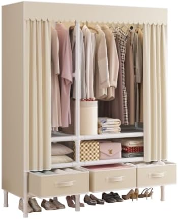 Portable Closet with Drawers 43.3"x17.7"x65.7" Wardrobe Closet Pale Yellow by WEALTHYHEART