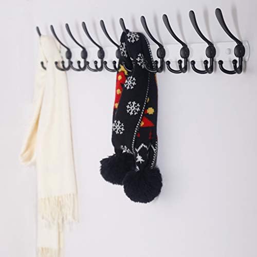 Dseap Coat Rack Wall Mount - 38” Long 10-Tri-Hooks Heavy Duty Coat Hanger Rail Wall Hooks for Hanging Coats Hats Clothing Clothes Purse Mudroom Entryway, White/Black, Pack of 2 - Image 3