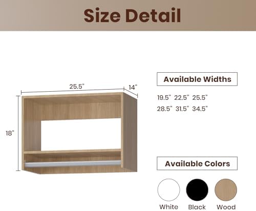ROOMTEC 25.5" Tall Hanging Closet Unit, Modular Closet System with Hanging Rod, Wardrobe Organizer for Bedroom or Walk-in Closet, Wall Mounted, Customizable Clothes Storage Unit, Wood - Image 2