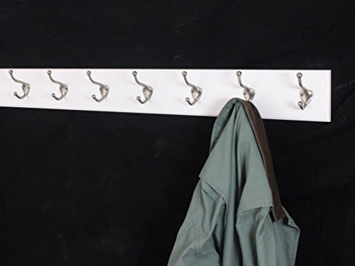 White Wall Mounted Coat Rack with Satin Nickel Hooks 4.5" Ultra Wide (36" x 4.5" with 7 Hooks) - Image 2