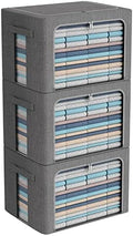 CYhom 3Pack Foldable Storage Bins - Frame Storage Box Linen Fabric Stackable Clothes Container Organizer with Clear Window & Carry Handles Large Capacity (Extra Large-100L, Dark Gray) by CYhom