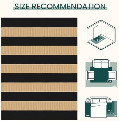 KOZYFLY 4x6 ft Brown and Black Striped Rug Front Door Rug Cotton Woven Rugs - Image 3