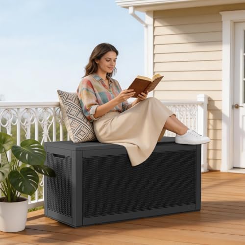 Mars Villa Deck Box, Outdoor Storage Box Waterproof, 100 Gallon, Black - Image 4
