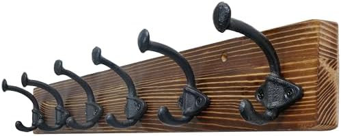 WEBI Rustic Coat Rack Wall Mount,24" Long 6 Cast Iron Coat Hooks Wall Mounted,Heavy Duty Farmhouse Wood Coat Hanger Wall Antique Vintage Hooks for Hanging Jacket,Clothes,Backpack,Brown by WEBI
