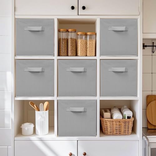 Storage Bins, 11 Inch Fabric Storage Cubes, Collapsible Cube Storage Box, Fabric Closet Organizers with Handle for Home, Office, Cabinet, Closets, Bedroom, Living Room, Grey, 40 Set - Image 4