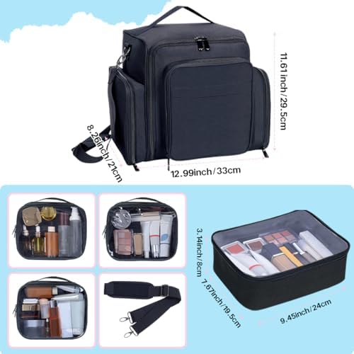 Large Makeup Bag Organizer with 3 Inner Removable Pouches,Black - Image 2