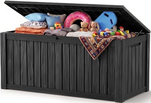 Outdoor Storage Box, 240 Gal Waterproof Resin Deck Box w/Support Rod by ATMELT