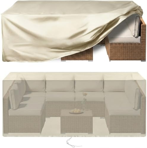 UPGRADE Outdoor Furniture Covers, Custom Size 104"(L) x 52"(W) x 32"(H) Rectangular Patio Table and Chair Waterproof Covers, Heavy Duty 420D, Cream by UPGRADE