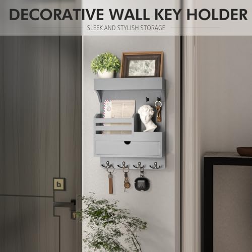 Rebee Vision Key Holder Wall Mount with Drawer &Shelf for Entryway, Gray - Image 4
