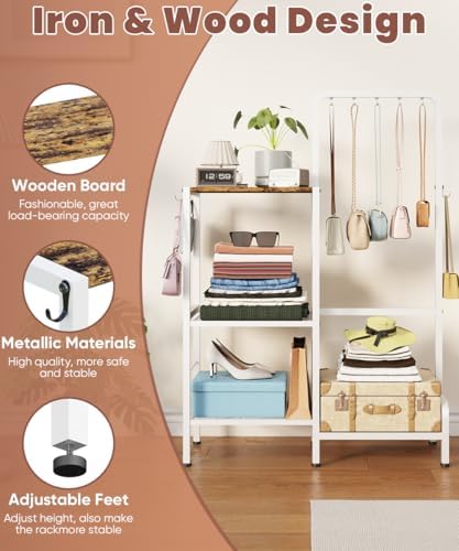 Floor-Standing 3-Tier Purse Organizer, High-Capacity Bag Holder with 8 Hooks, Multi-Functional Purse Rack for Various Bags, Handbag Display Stand Shelf for Closet, Bedroom, Entryway, White - Image 4