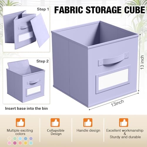 Teenyyou 10 Pack Fabric Storage Cubes 13 Inch Collapsible Cube Bins with Label Window & Handle Foldable Organizers Baskets for Shelf Closet Nursery Kids Room Clothes Book Toy(Macaroon) - Image 3