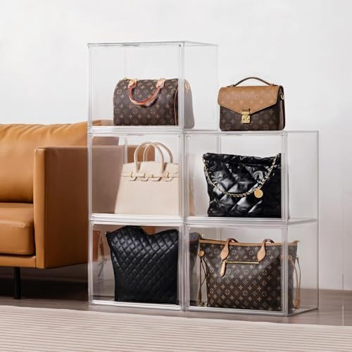 HBlife Purse Storage Organizer for Closet, Clear Stackable Handbag Display Case Box with Magnetic Door for Collectibles, Cosmetics, Women Heels and Toys, X-Large, 3 Pack - Image 6