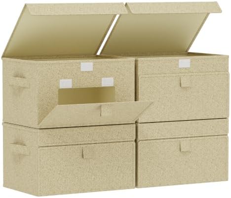 Collapsible Storage Baskets,13x9.1x7.9in,Grey and Beige,4 Pack by Unknown