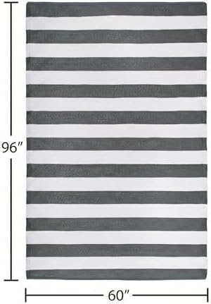 FH Home Outdoor Rug - Waterproof, Fade Resistant, Crease-Free - Premium Recycled Plastic - Geometric - Patio, Porch, Deck, Balcony - Brittany Stripe - Gray & White - 5 x 8 ft - Image 2