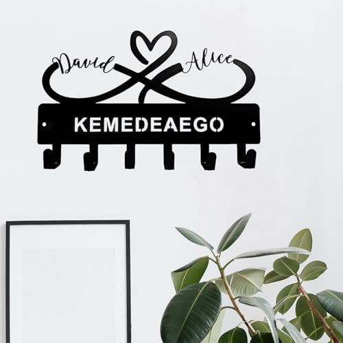Personalized Family Name Metal Wall Hook Rack – Custom Coat Key Holder with Heart Infinity Design – Rustic Home Entryway Organizer for Jackets, Hats, Bags (Black) - Image 4