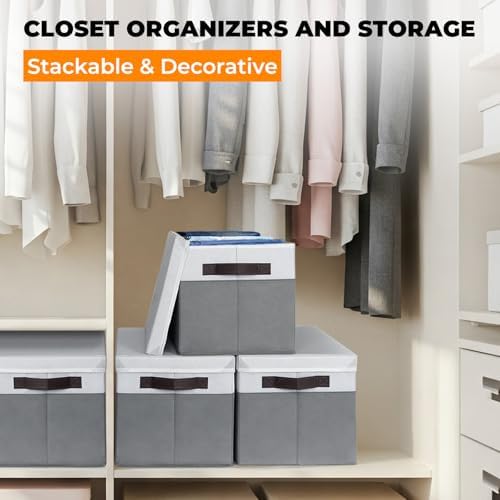 Extra Large Storage Baskets with Lids 8 Pack, 33 QT Blanket Basket for Organizing/ Stackable Decorative Closet Organizers and Storage Box for Clothes Towels/ Toy Organizers Bins with Handles/ 16x12 - Image 3