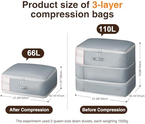 Homsorout 4 Pack Compression Storage Bags - 110L Large Capacity Comforter Storage Bag, 3-Layer Washable Ultra Space Saving Self Compression Organizer Space Bags for Blanket, Sweater, Sheet, Light Gray - Image 2