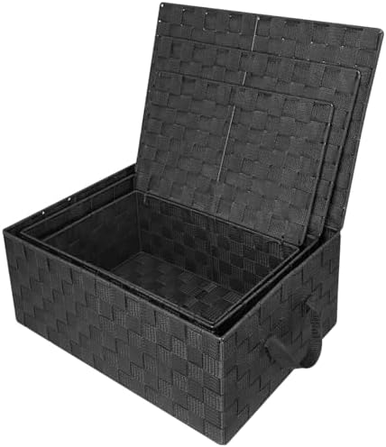 Sorbus Woven Storage Basket with Lid, Set of 3 (Black) - Image 6
