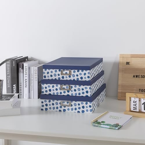 Soul & Lane - Decorative Storage Boxes with Lids, Set of 3, Blue Spots - Image 3