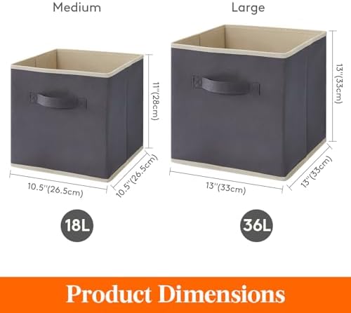 Lifewit Storage Cubes, 13 Inch Organizer Bins, 36L Gray, 12 Packs - Image 5