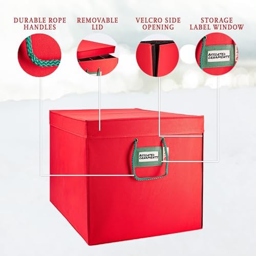 HOLDN’ STORAGE Christmas Ornament Storage Box with Dividers, Stores Ornaments up to 96 of 3 Inch Large Christmas Ball Storage Containers with 4 Trays - Red - Image 3