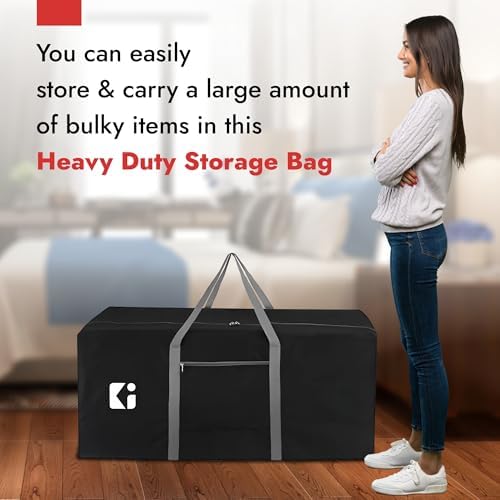 Kuber Industries Pack of 3 Durable (2 Compartments) Storage Bags For Clothes Large With Zip | Packers & Movers Under Bed Storage Organizer Box for Clothes, Blanket & Toys | Grey & Black - Image 2