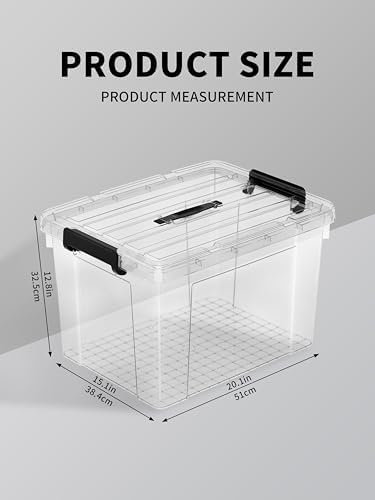 Cetomo 50Qt*4 Lidded Storage Bins, Stackable Plastic Bin with Handle, Storage Container with Secure Latching Buckles, Transparent, 50 Quart, Set of 4 - Image 2