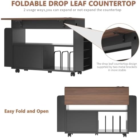 Gift Wrap Storage Cart with Foldable Drop Leaf, Crafting Table with Storage - Image 4