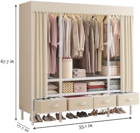 Portable Closet with Drawers 55.1"x17.7"x65.7" Wardrobe Closet Pale Yellow - Image 3