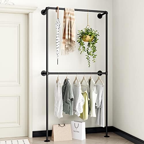 Industrial Pipe Clothing Rack Wall Mounted Garment Rack, Black Pipe Clothes Rack Retail Display Hanging Rod for Closet Storage, Laundry Room - Image 6